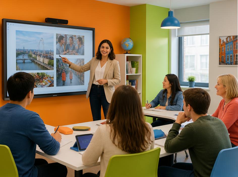 Docente de Global Interactive Center impartiendo clase de idiomas